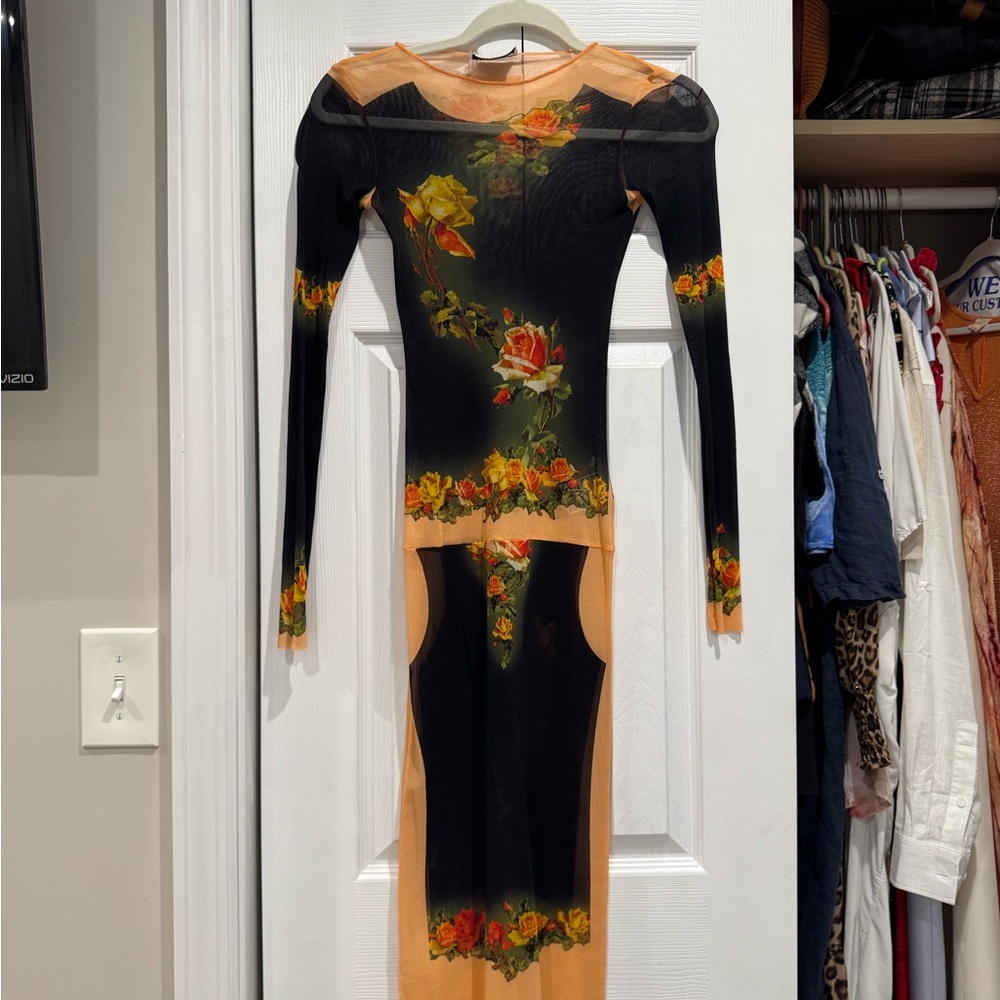 Sheer JPG Black and Tan Floral Dress